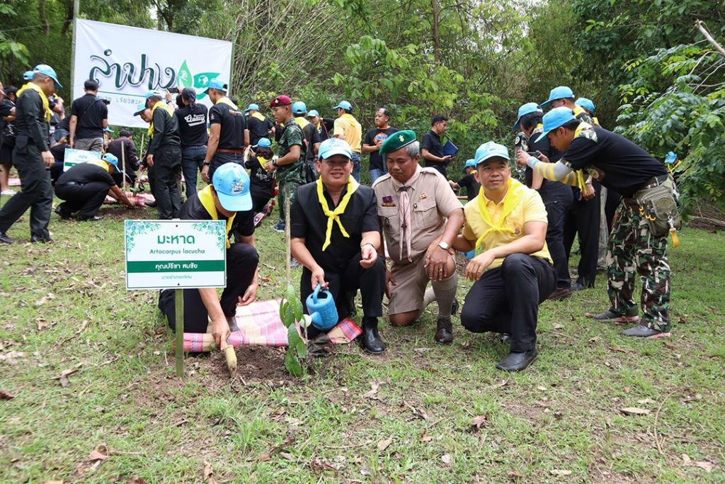 ปลูกต้นไม้จำนวน 1,000 ต้น จาก 20 สายพันธุ์ไม้ท้องถิ่นที่เพาะ จากศูนย์เรียนรู้การฟื้นฟูเหมืองปูนลำปาง
